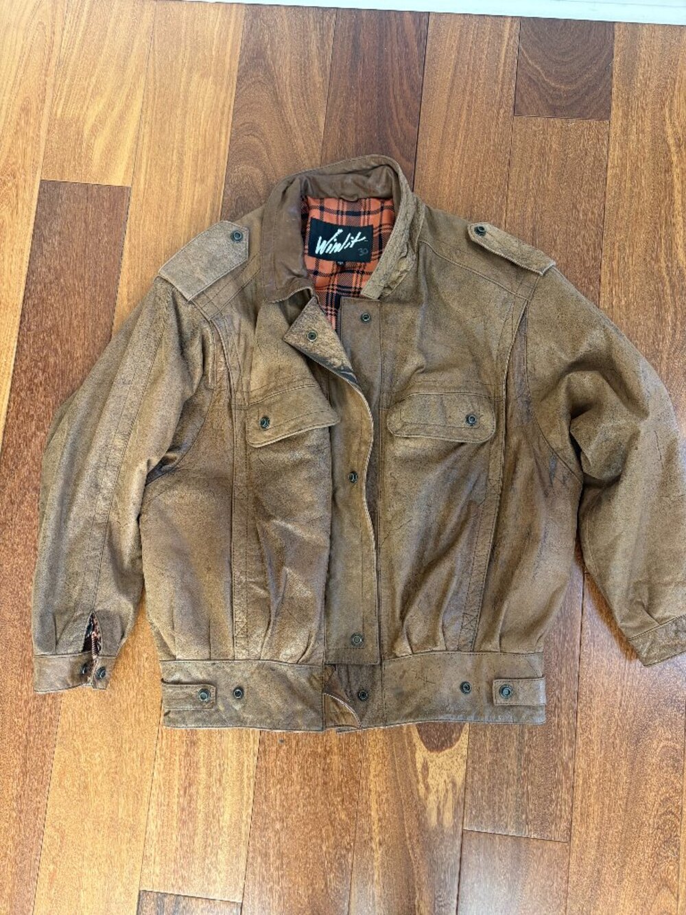 Winlit 90's tan leather bomber jacket